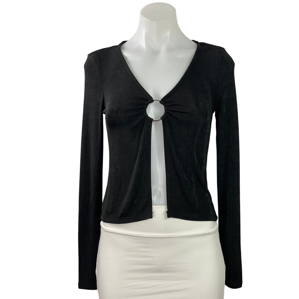 Princess Polly Women's Black Long Sleeve Ring Open Cardigan Crop Top Size 6